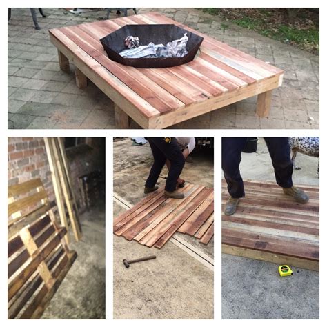 Off of the patio, we also added. Pallet fire pit table | Pallet fire pit, Fire pit table ...