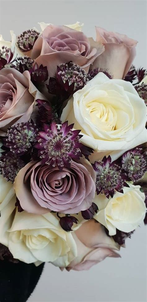 Amnesia Rose Avalanche Rose And Purple Astrantia Bridal Bouquet