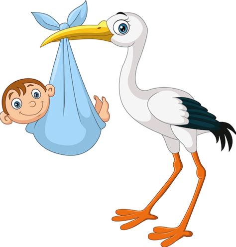 Premium Vector Cartoon Stork Carrying A Newborn