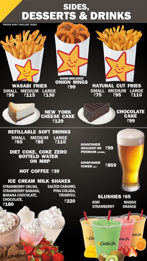 Menu of Carls Jr., One Horizon Center, Golf Course Road, Delhi NCR