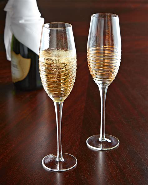 Champagne Flutes With Raised Design Set Of 4