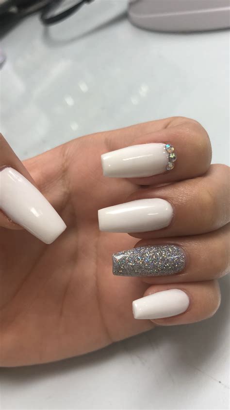 White sparkle coffin nails – Artofit