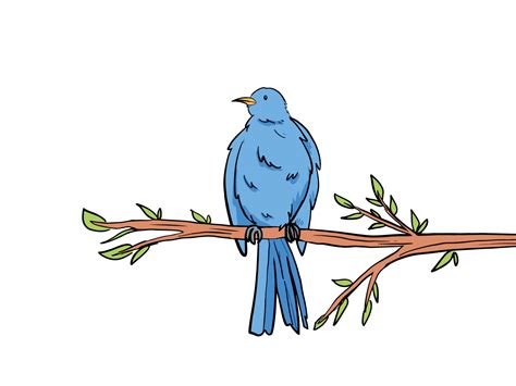 Colorful Cute Blue Bird Vector Illustration Standing On Top Of Tree