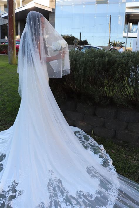 Pearl Bridal Veil Pearl Embellished Two Tier Cathedral Veil Sydney