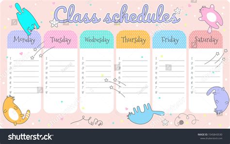School Schedule Template Timetable Pupils Cute เวกเตอร์สต็อก ปลอดค่า