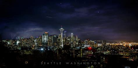 Seattle Skyline At Night Photograph By The Flying Photographer Fine