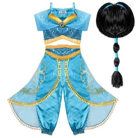 Jasmine Costume Kids With Wig Princess Jasmine Dress For Girls Princess