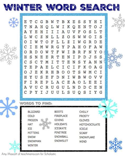 Printable Winter Word Search Difficult
