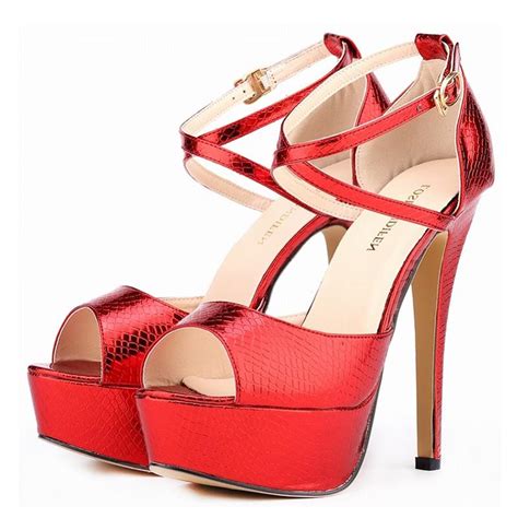 buy sexy ankle strap sandals shoes peep toe women pumps extreme high heels platform party