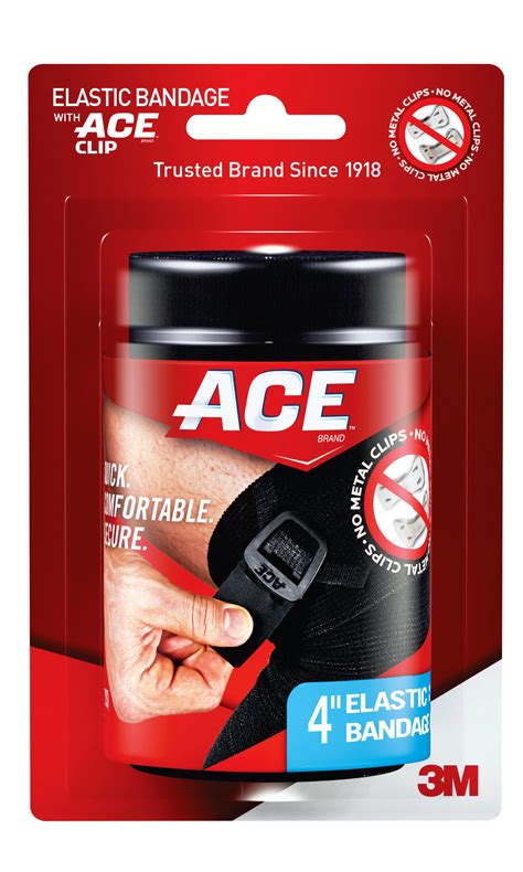 Ace Brand Elastic Bandage W Clip 4 In Black Soft Discrete Fit