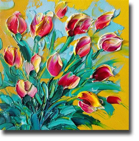 Oil Painting Palette Knife Painting By Bsasik Tulip Painting Impasto