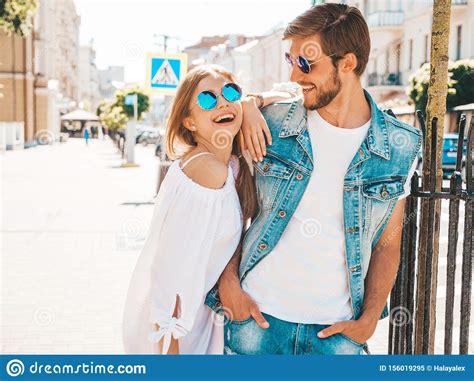 handsome man and his beautiful girlfriend posing outdoors stock image image of pair lovers