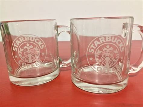 Vtg Starbucks Set Of 2 Mugs Teacoffee Clear Glass Siren Mermaid Logo