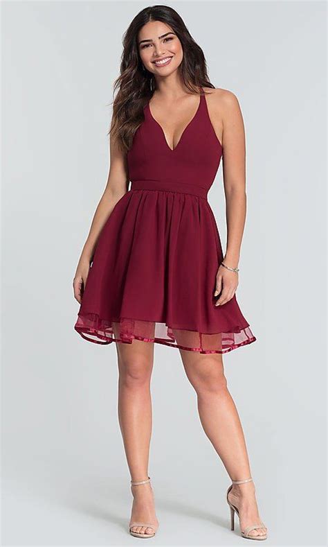 Image Of Short Lace Back Burgundy Red Wedding Guest Dress Style Lp