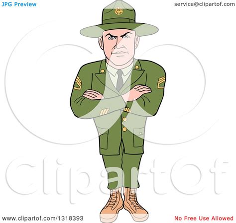 Clipart Of A Cartoon Caucasian Male Army Sergeant With Folded Arms