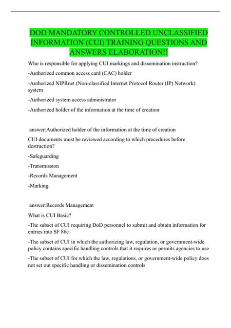 DOD MANDATORY CONTROLLED UNCLASSIFIED INFORMATION (CUI) TRAINING