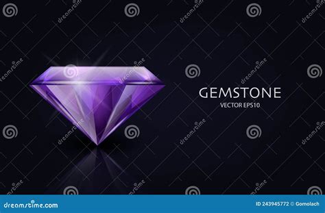 Vector Horizontal Banner With 3d Realistic Purple Transparent Gemstone