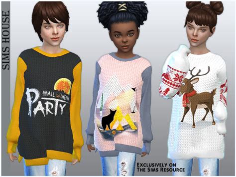 The Sims Resource Oversized Kids Sweater With Prints