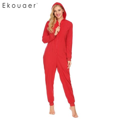 Ekouaer Adult Onesies Sleepwear Women Pajamas Long Sleeve Hooded Fleece