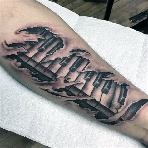 I stick & poked a toy piano and a vintage synthesizer onto miles! 60 Piano Tattoos For Men - Music Instrument Ink Design Ideas