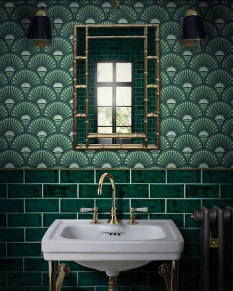 Glamorous Bathroom Inspiration Green Metro Tiles With Art Deco Style