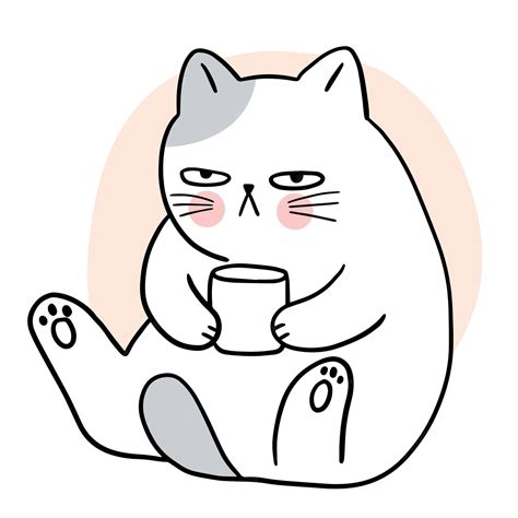 Premium Vector Cartoon Cute Boring Cat Drink Coffee Vector