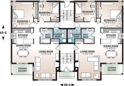 8 Unit 2 Bedroom 1 Bathroom Modern Apartment House Plan 7855 7855