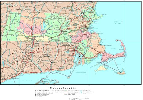 Buy Large Detailed Administrative Map Of Massachusetts State With Roads