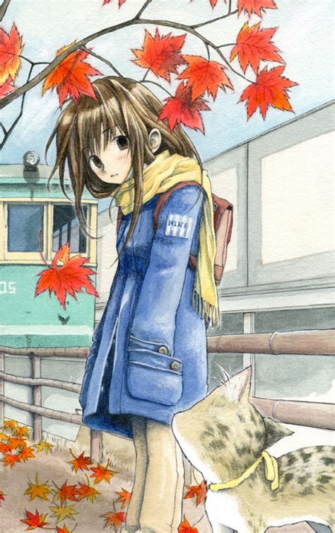 Safebooru 1girl Autumn Autumn Leaves Azusayumi Backpack Bag Bangs