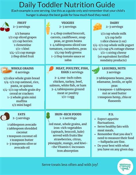Daily Toddler Nutrition Guide Printable Chart Product4kids