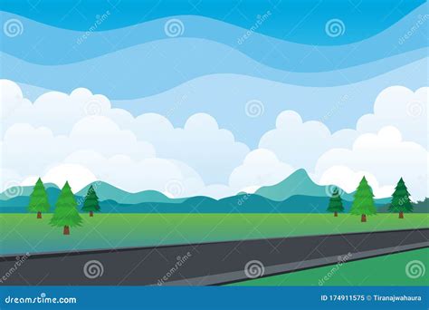 Landscape Road Vector Background Flat Cartoon Natural Landscape With