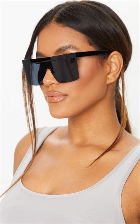 Black Chunky Frameless Sunglasses Prettylittlething Usa