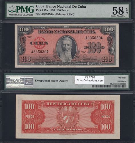 Cuba 1959 100 Pesos Banco Nacional De Cuba Note Scwpm 93a Pmg Choice