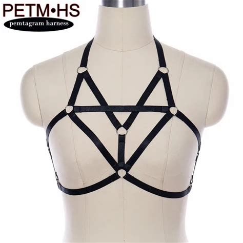 pentagram harness women sexy black tops bondage lingerie body harness cage elastic strappy