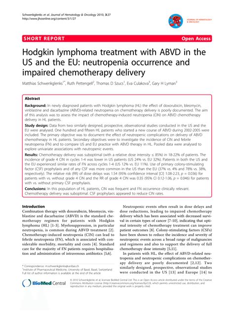 Pdf Hodgkin Lymphoma Treatment With Abvd In The Us And The Eu