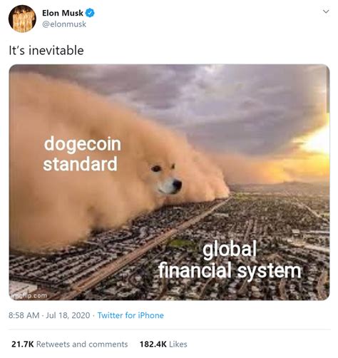 Okay, i like this meme very much. Elon Musk Sees 'Dogecoin Standard' Future — DOGE Price ...