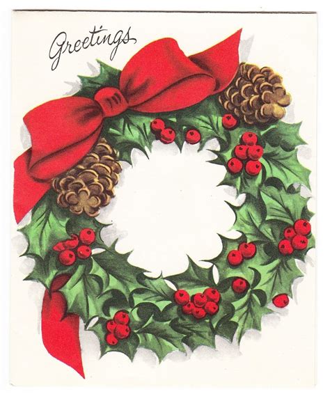Vintage Christmas Wreath With Pine Cones Pollyanna Greeting Card Ebay