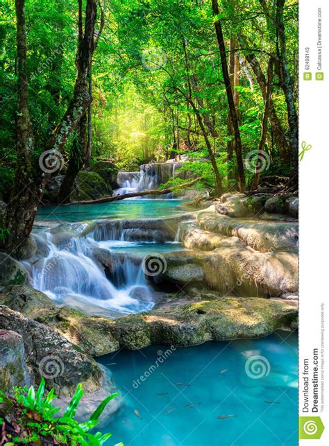 Beautiful Waterfall In Thailand Tropical Forest Stock