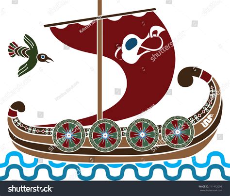 Ancient Vikings Ship Shields Stencil Second Vector De Stock Libre De