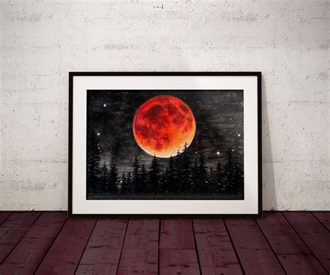 Lunar Eclipse Giclee Print Blood Moon Art By Rachael Etsy