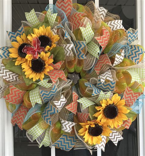 Sunflower Summer Deco Mesh Wreath With Burlap Ribbons Burlap Wreaths