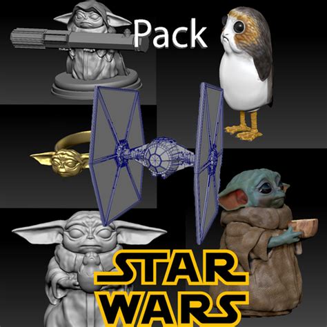 Download Obj File Pack Star Wars Baby Yoda Jedi Baby Yoda With Porg