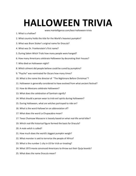Halloween Trivia Questions And Answers Printable