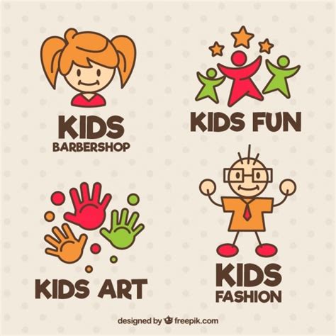 Great Kids Logos In Flat Design Vector Free Download