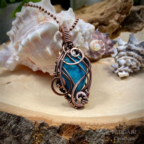 Wire Wrapped Turquoise Necklace Healing Copper Gemstone Etsy Wire