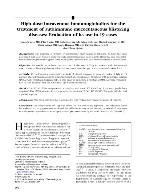 Pdf High Dose Intravenous Immunoglobulins For The Treatment Of