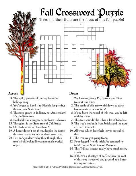 Fall Harvest Fall Crossword Puzzle