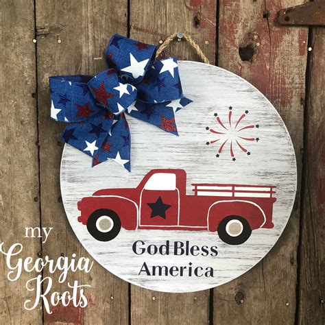 God Bless America Circle Round 4th Of July Patriotic Etsy Red Truck