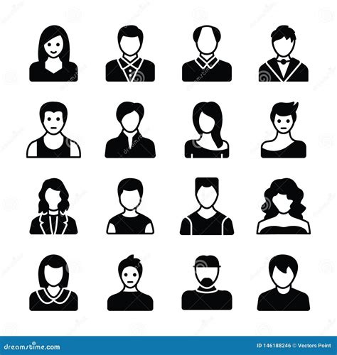 Human Avatars Glyph Icons Stock Vector Illustration Of Young 146188246