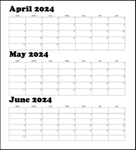 April May June 2024 Calendar Printable Templates